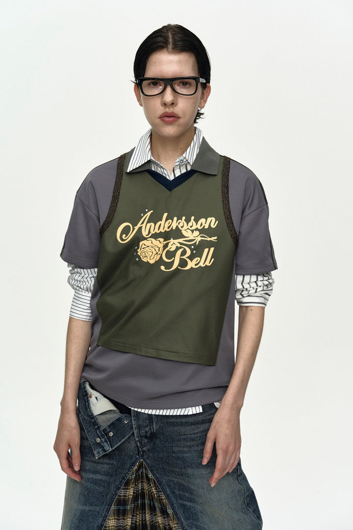 Andersson Bell Lace Trimmed Polo Jersey Top