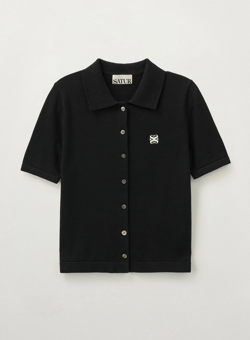 [satur] (W) Basic Cotton Collar Half Cardigan - Black