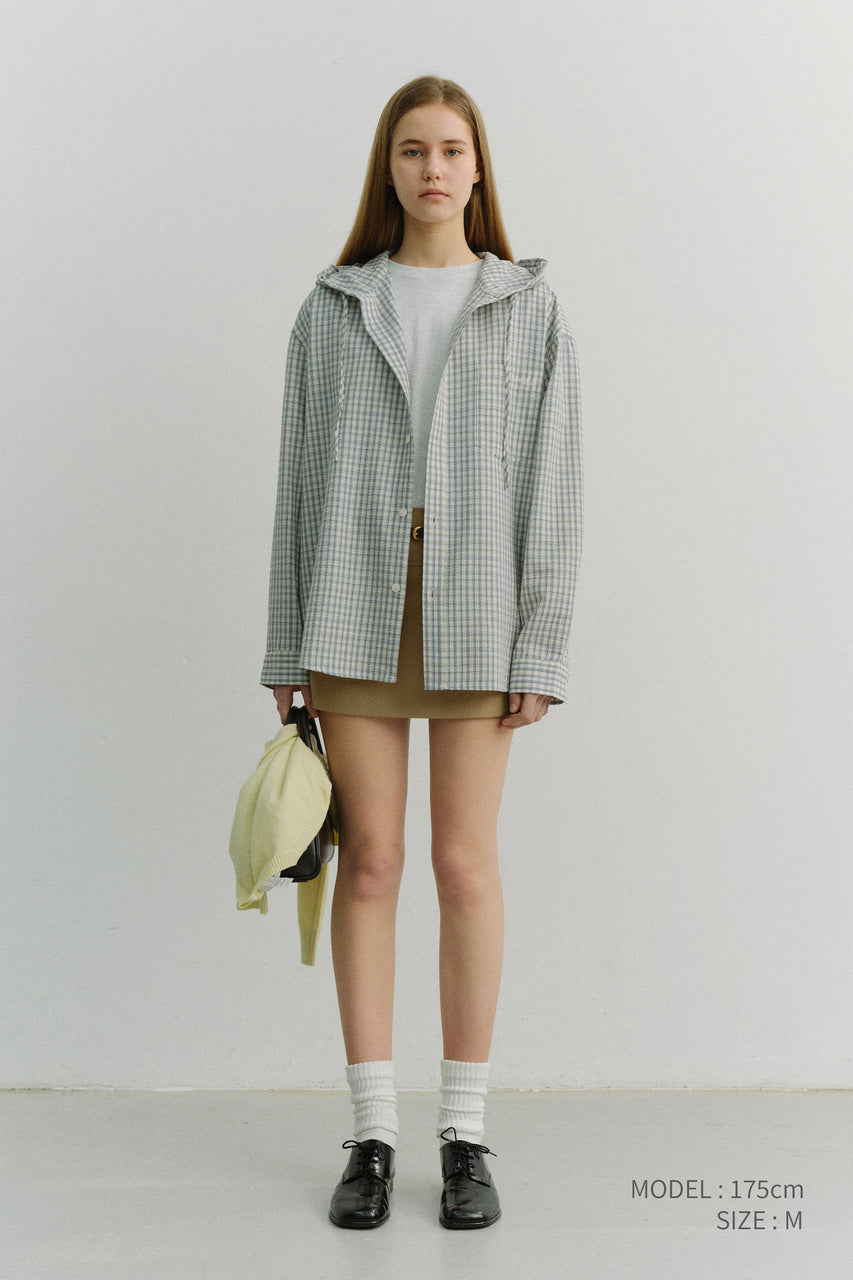 Dunst Unisex Classic Hooded Shirt Cream Check