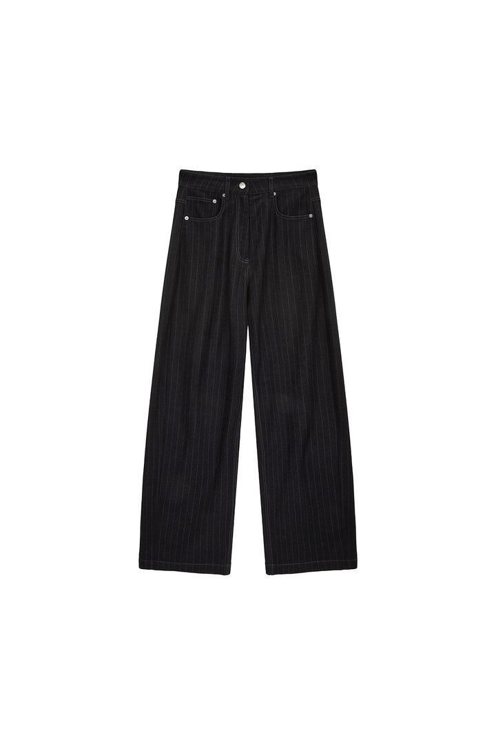 Matinkim Denim Like Stripe Wide Pants IN Charcoal