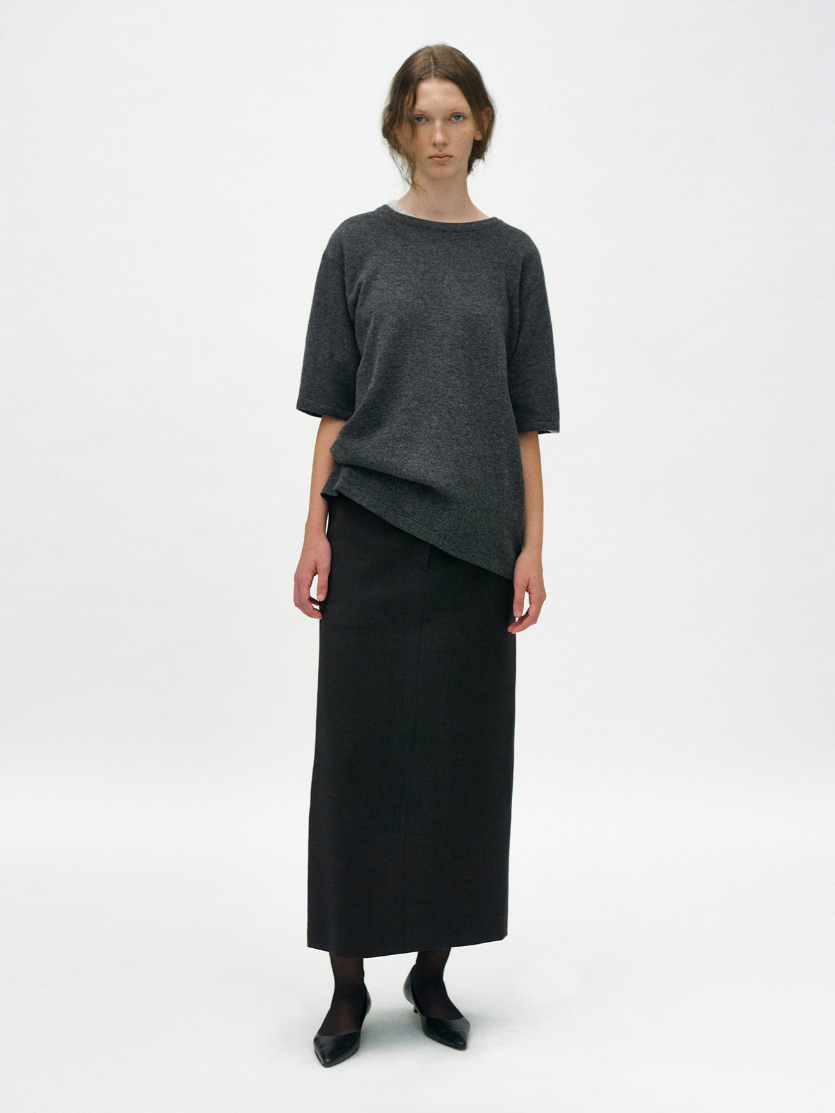 Nothing Written Short wool sleeve knit (Pencil gray) (Pre-order, ships from Nov 4)
