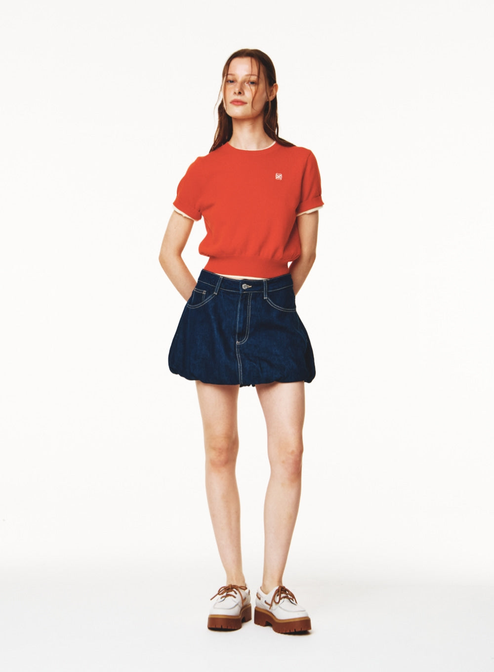 [satur] (W) Classic Crew Neck Half Knit - Red