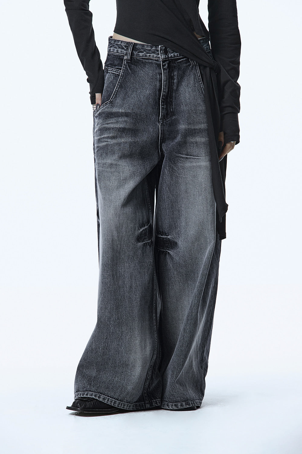 Treemingbird Handcrafted Faded Denim Pants Dark Gray