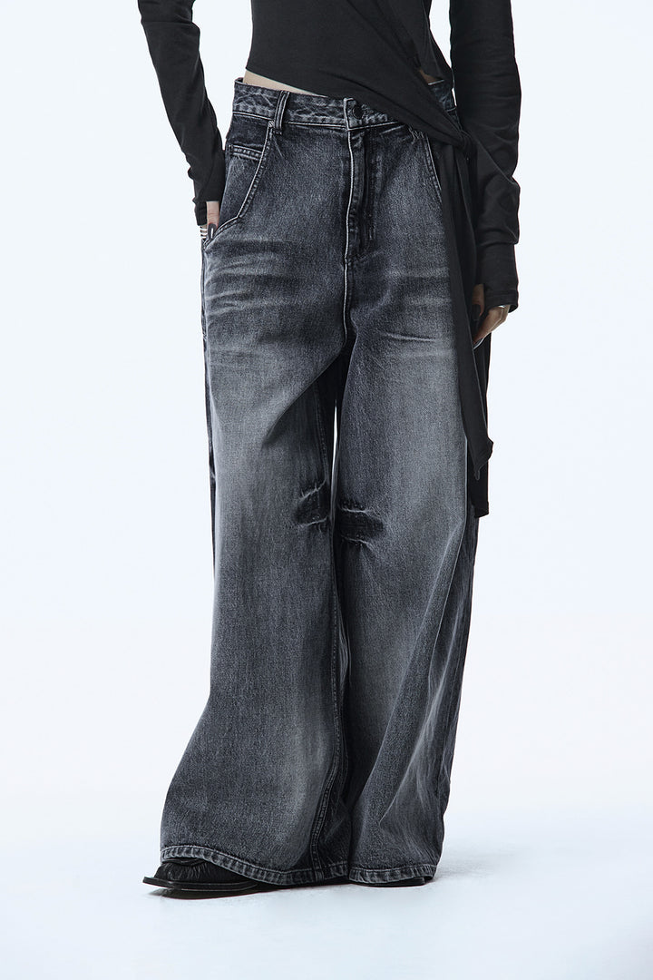 Treemingbird Handcrafted Faded Denim Pants Dark Gray
