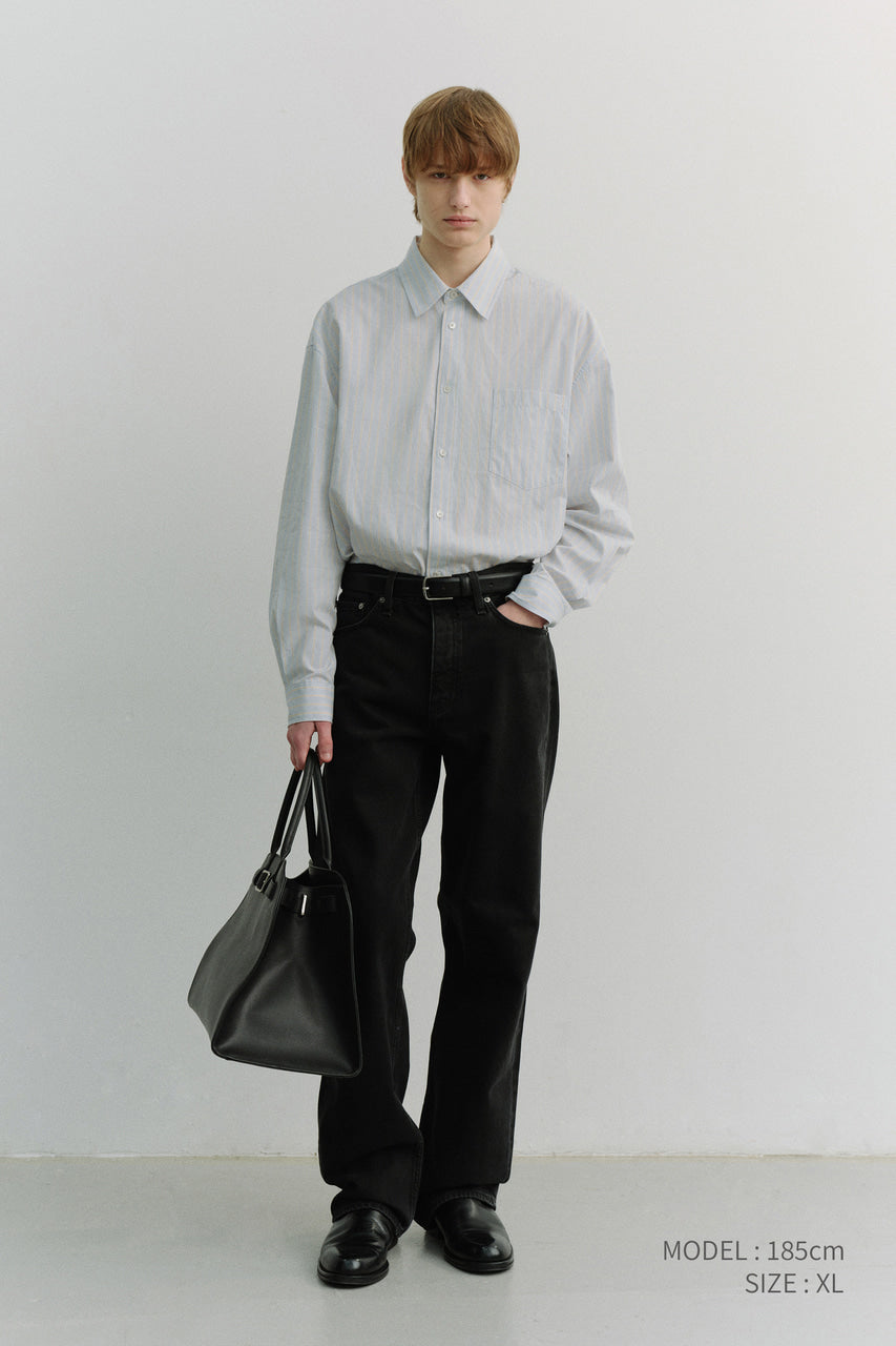 Dunst Unisex Oversized Striped Shirt Misty Blue Stripe