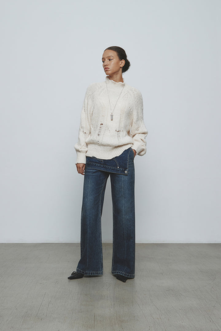 Matinkim Upside Down Layered Denim Pants IN Smoke Blue