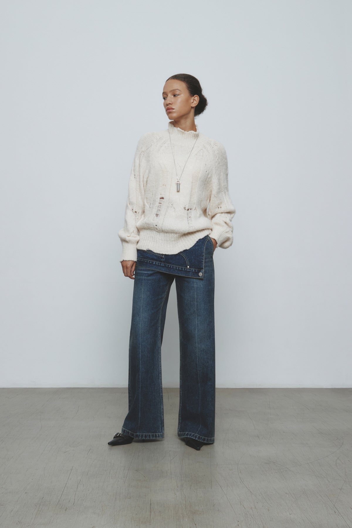 Matinkim Upside Down Layered Denim Pants IN Smoke Blue