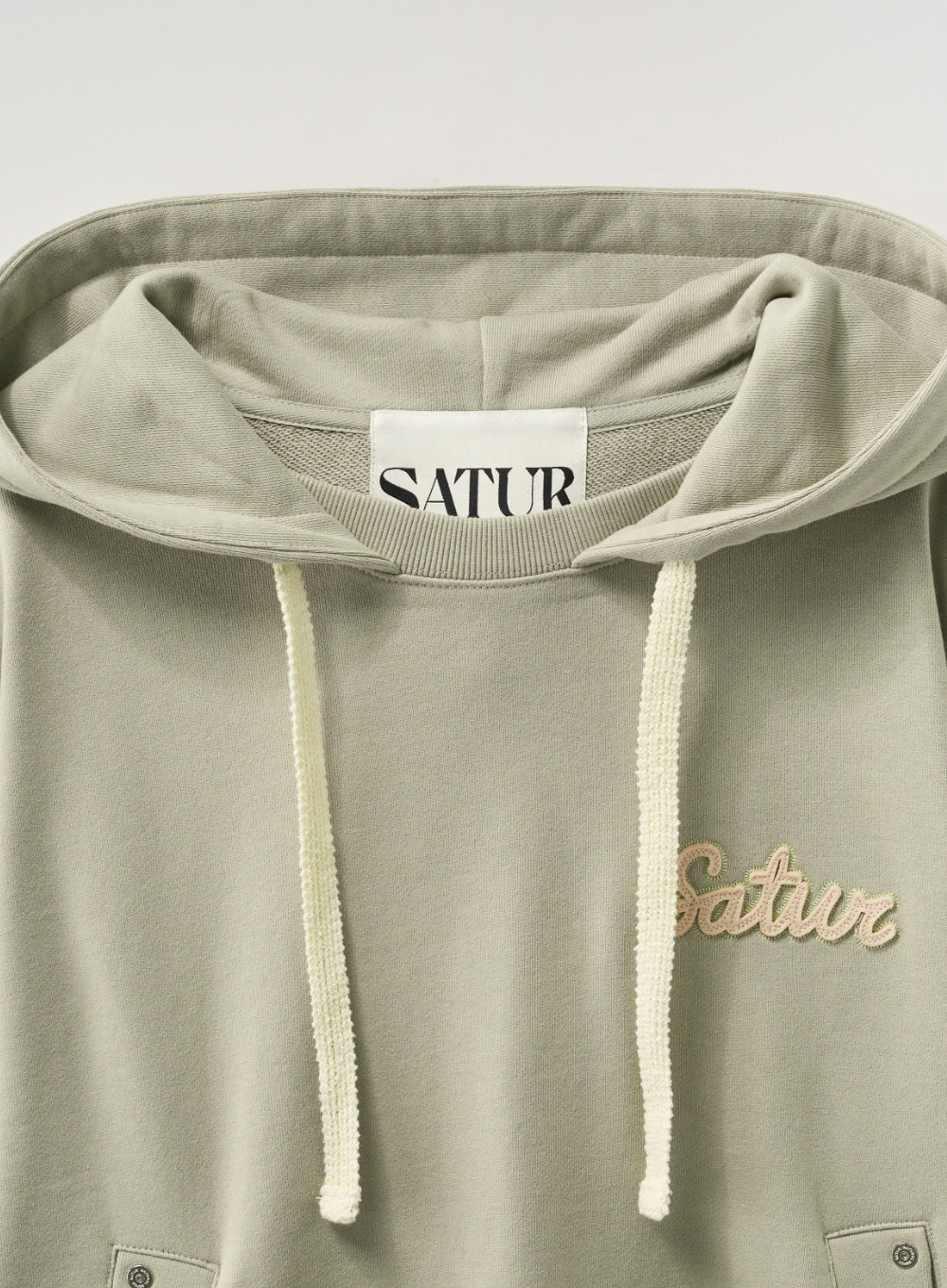 [satur] Satur Applique Round Neck Hoodie - Sage Green