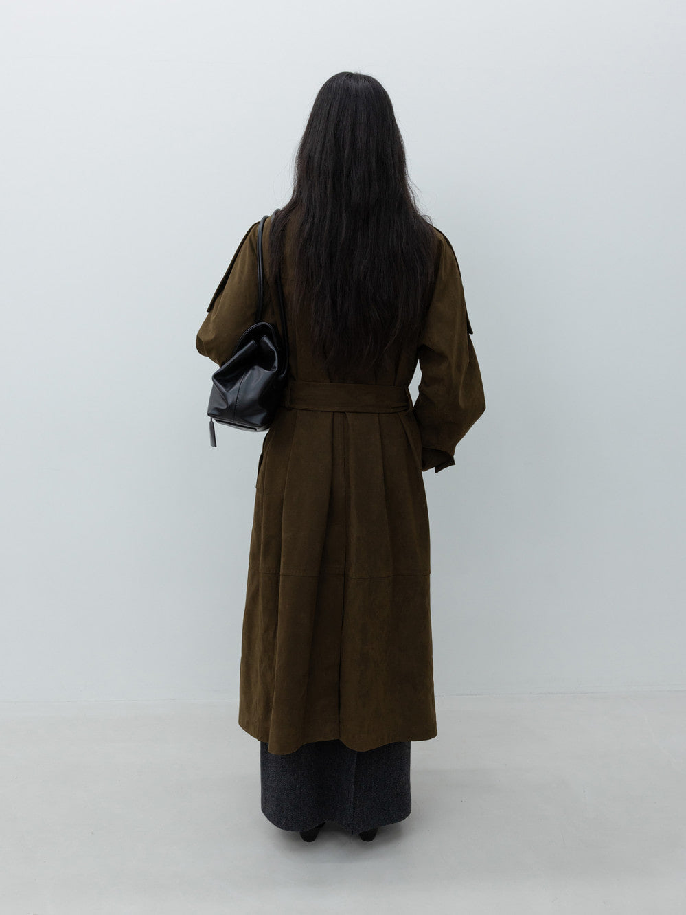Low Classic Artificial Suede Trench Coat Khaki Brown