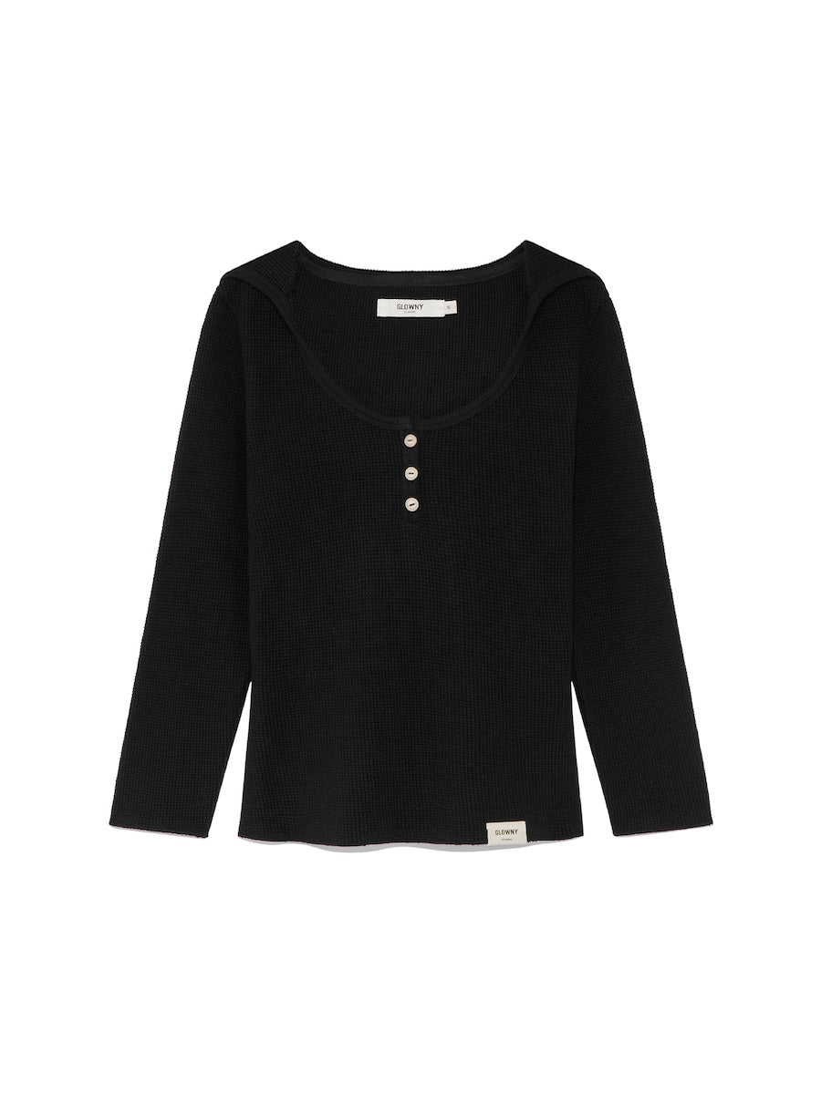 GLOWNY 3/4 G Waffle Button Fly Tee (Black)