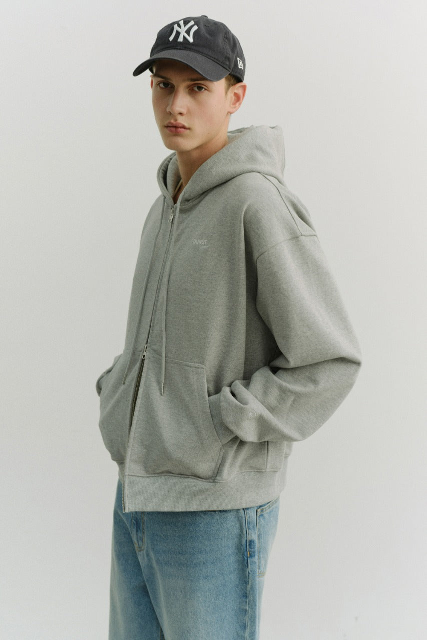 Dunst Unisex Cropped Zip-Up Hoodie Melange Grey