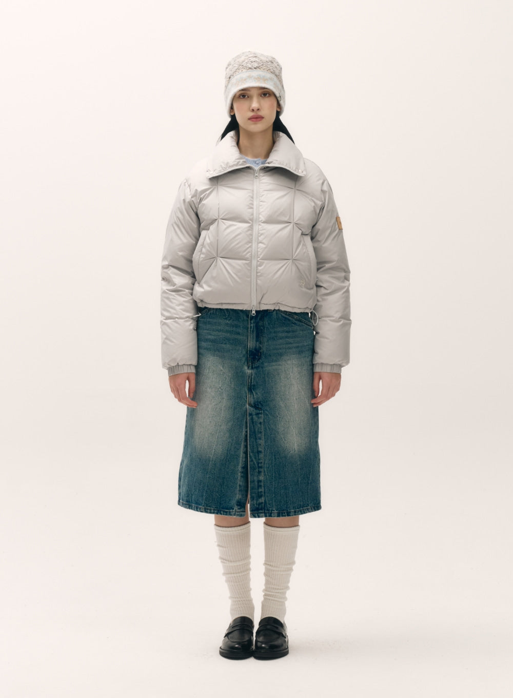 [satur] (W) Orta 2-Way Collar Duck Down Padding - Light Gray