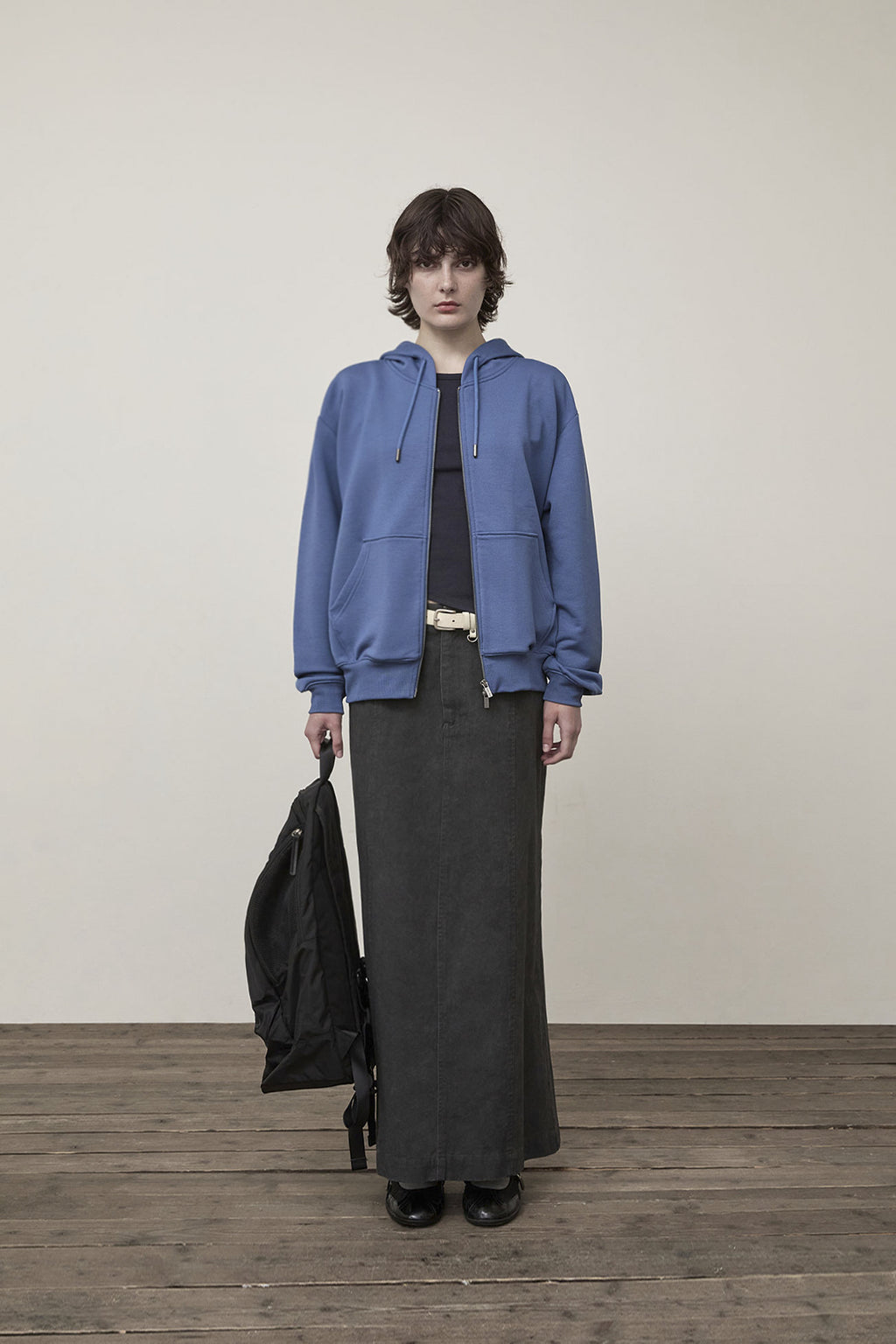 [matinkim] BACK LOGO GLITTER HOODY ZIP UP FOR WOMEN IN BLUE