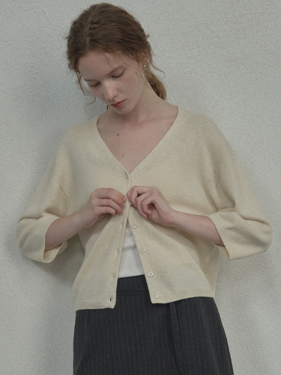 Tillidie Merino whole garment cardigan Beige