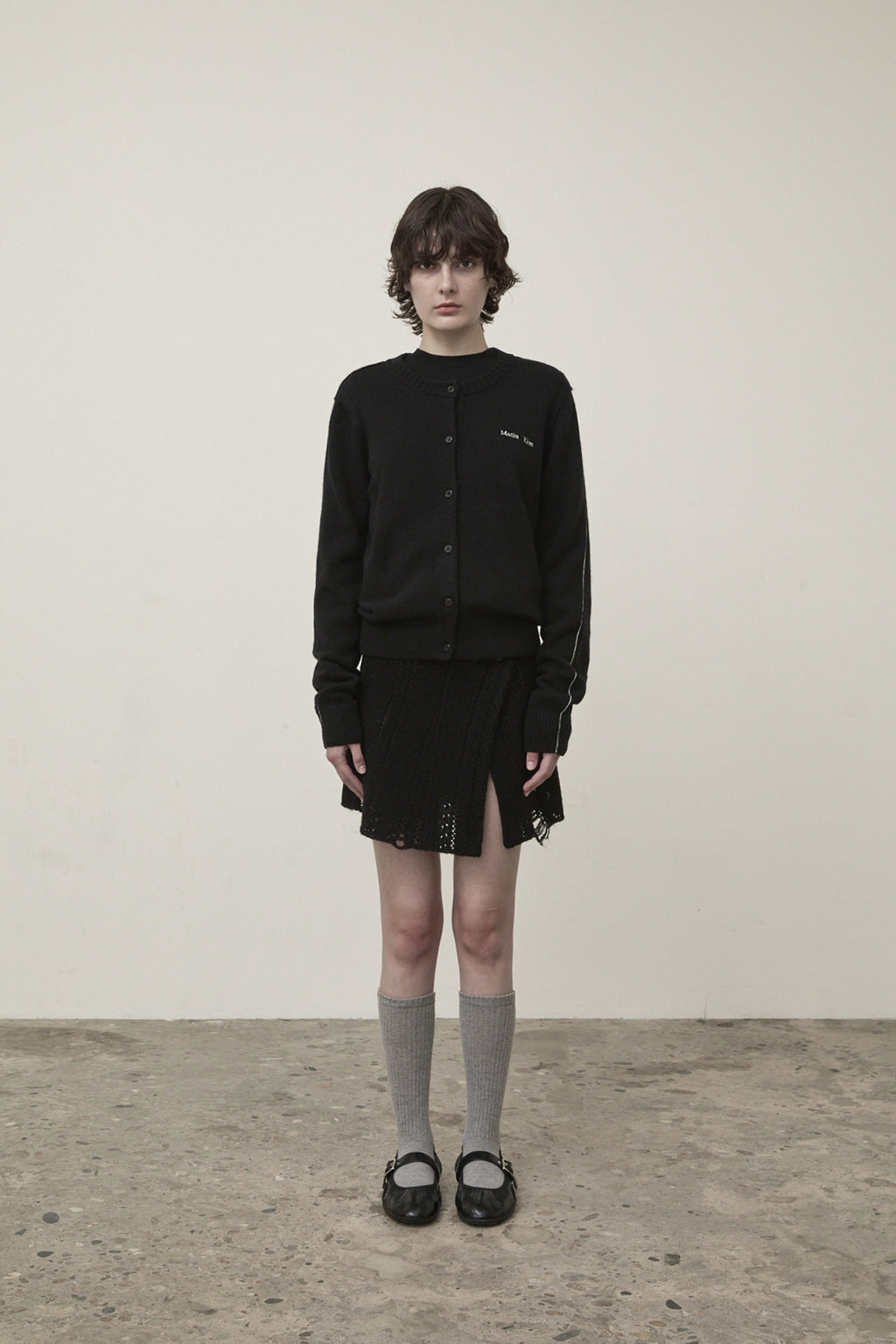 Matinkim Cashmere Blended Round Knit Cardigan IN Black