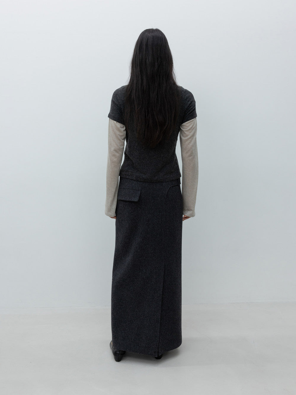 Low Classic Belted Maxi Wool Skirt Grey
