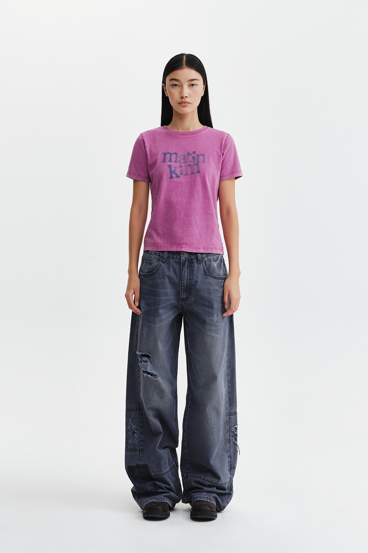 Matinkim Shadow Distressed Wide Denim Pants IN Blue