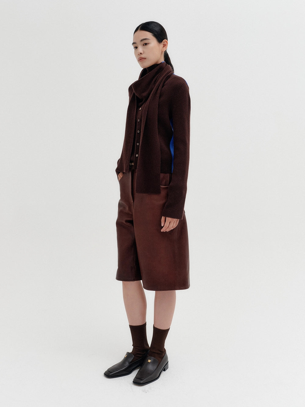 EENK Scarf Layered Knitwear Cardigan - Brown