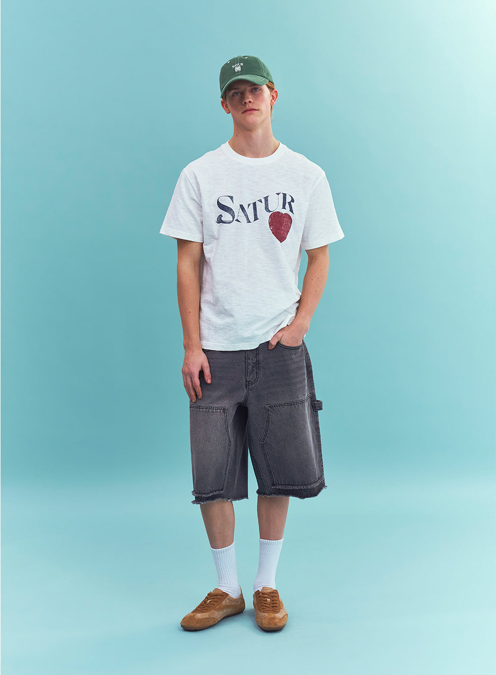 Satur Carpenter Bermuda Denim Pants - Gray