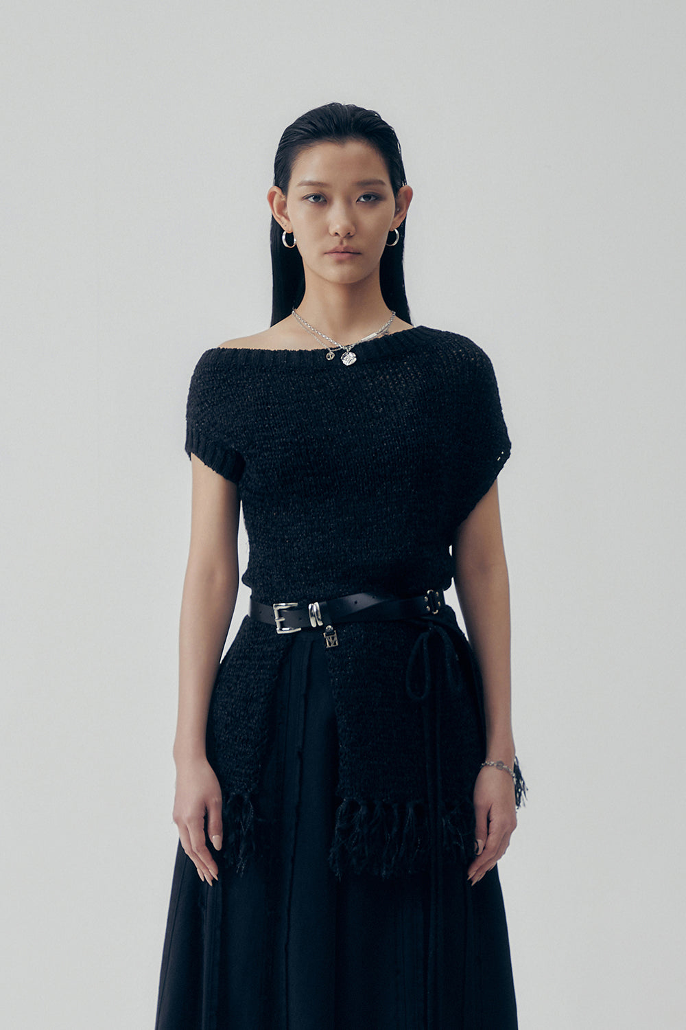 Treemingbird Slit Tassel Knit Black