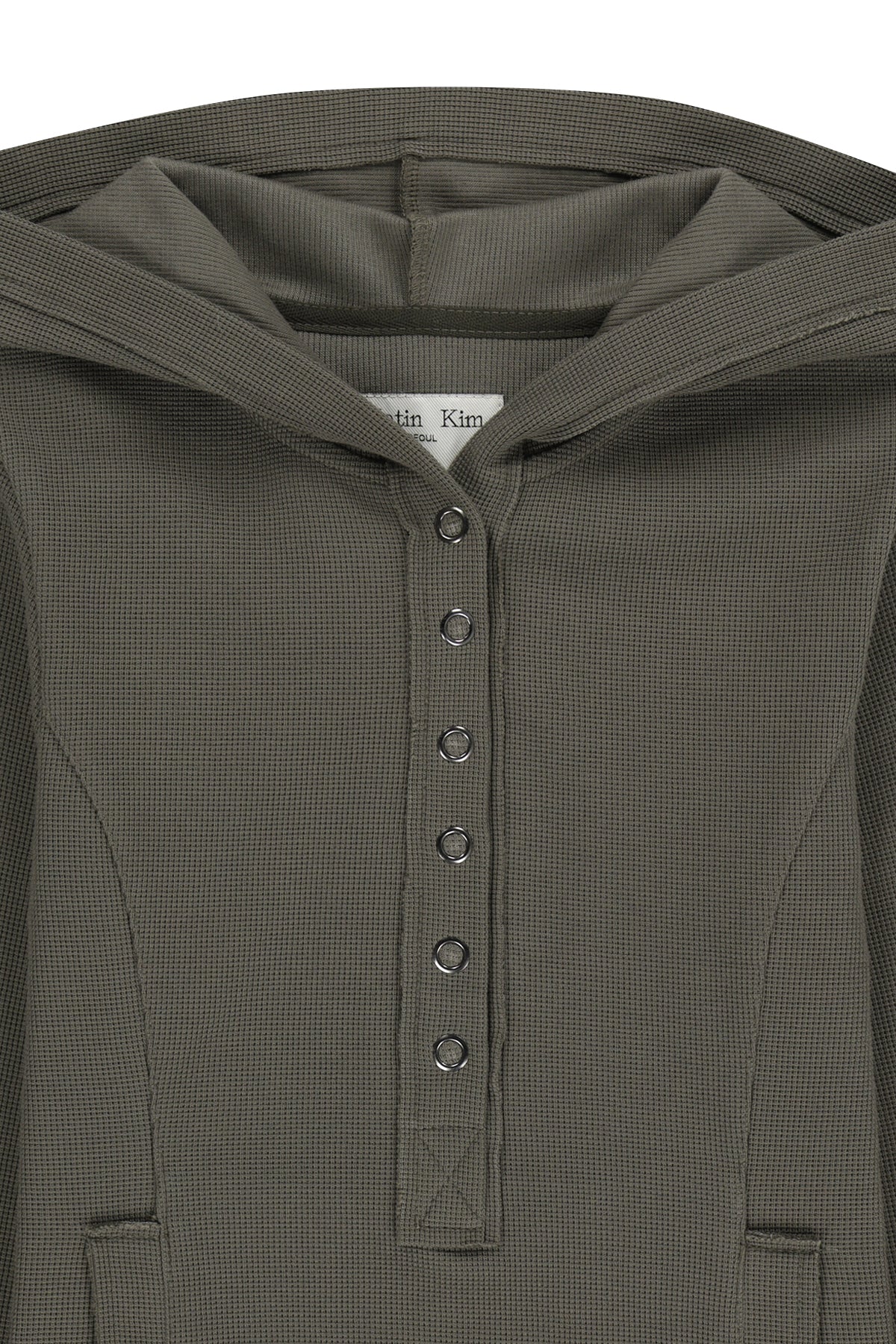 Matinkim Waffle Henley Neck Hood Top IN Khaki