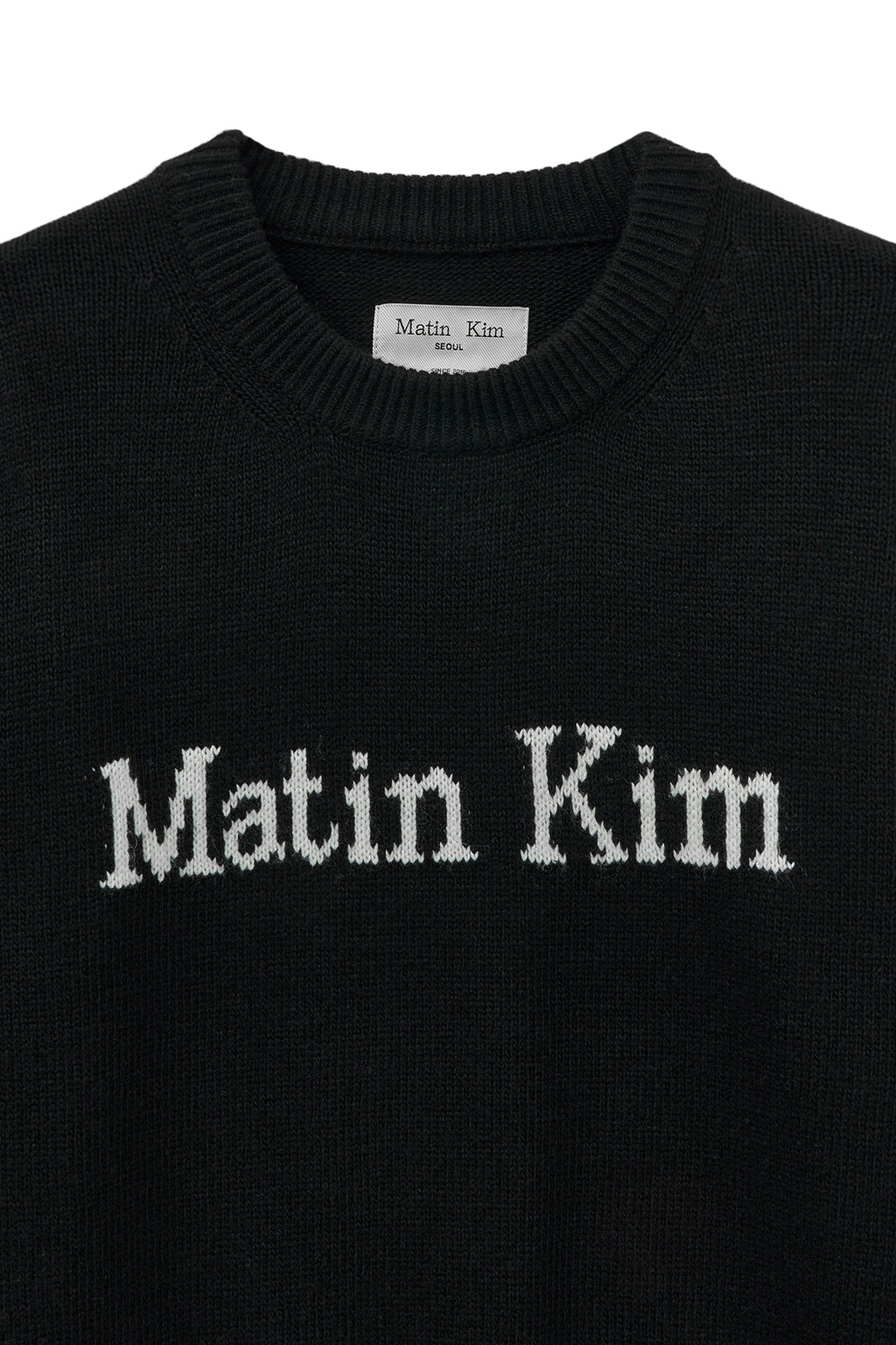 [matinkim] COLOR TRIM LINE LOGO PULLOVER IN BLACK