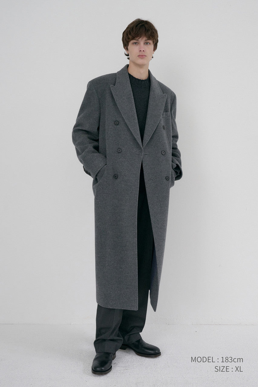 Dunst Unisex Tailored Double-Breasted Cashmere Coat Melange Grey