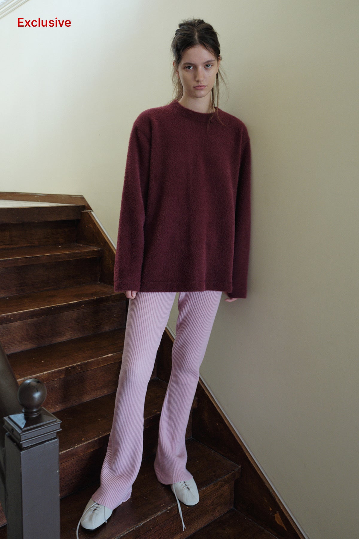 Overdueflair Wool Ribbed Knit Pants Pink