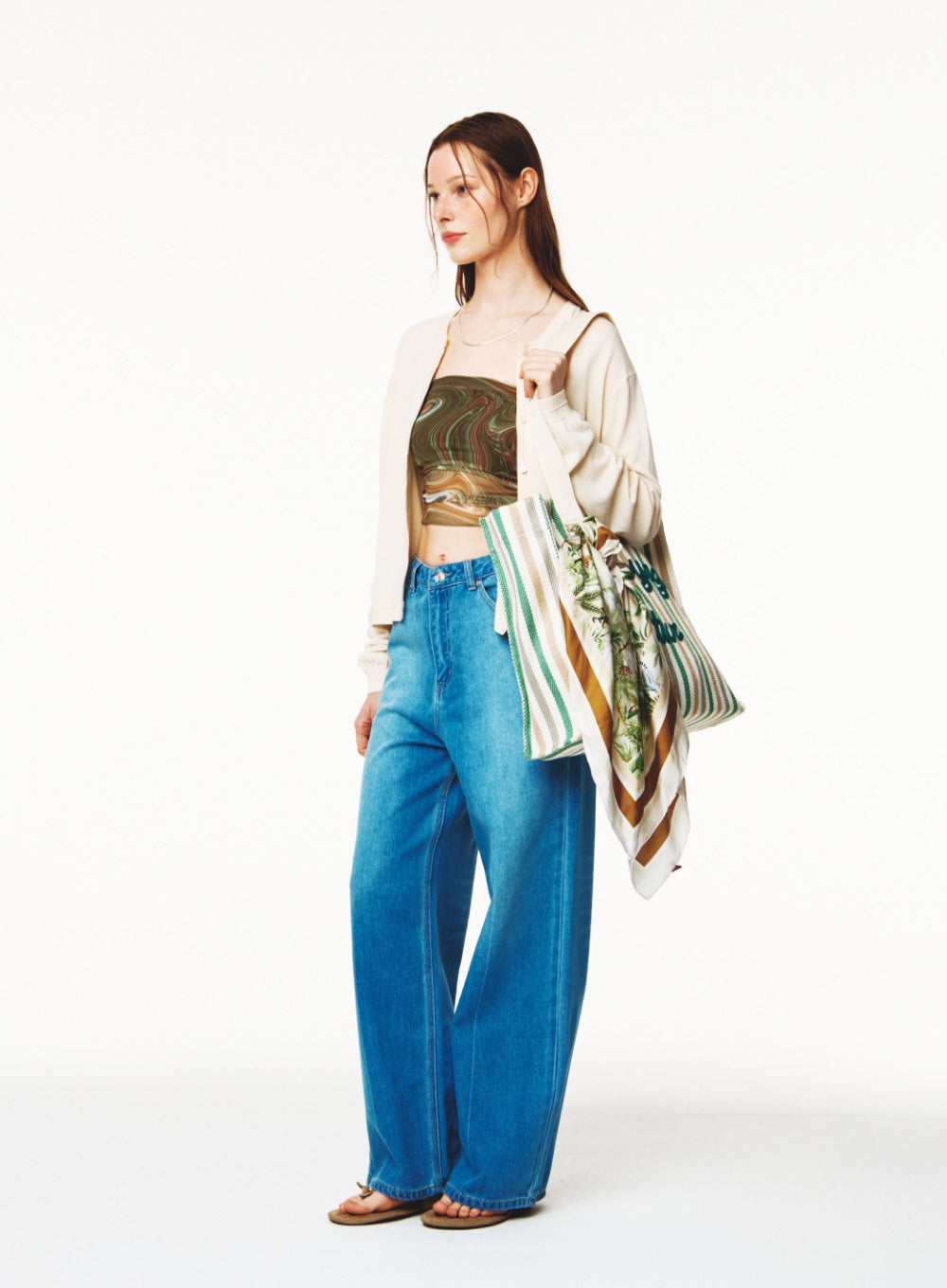 [satur] (W) Linen Relaxed Denim Pants - Blue