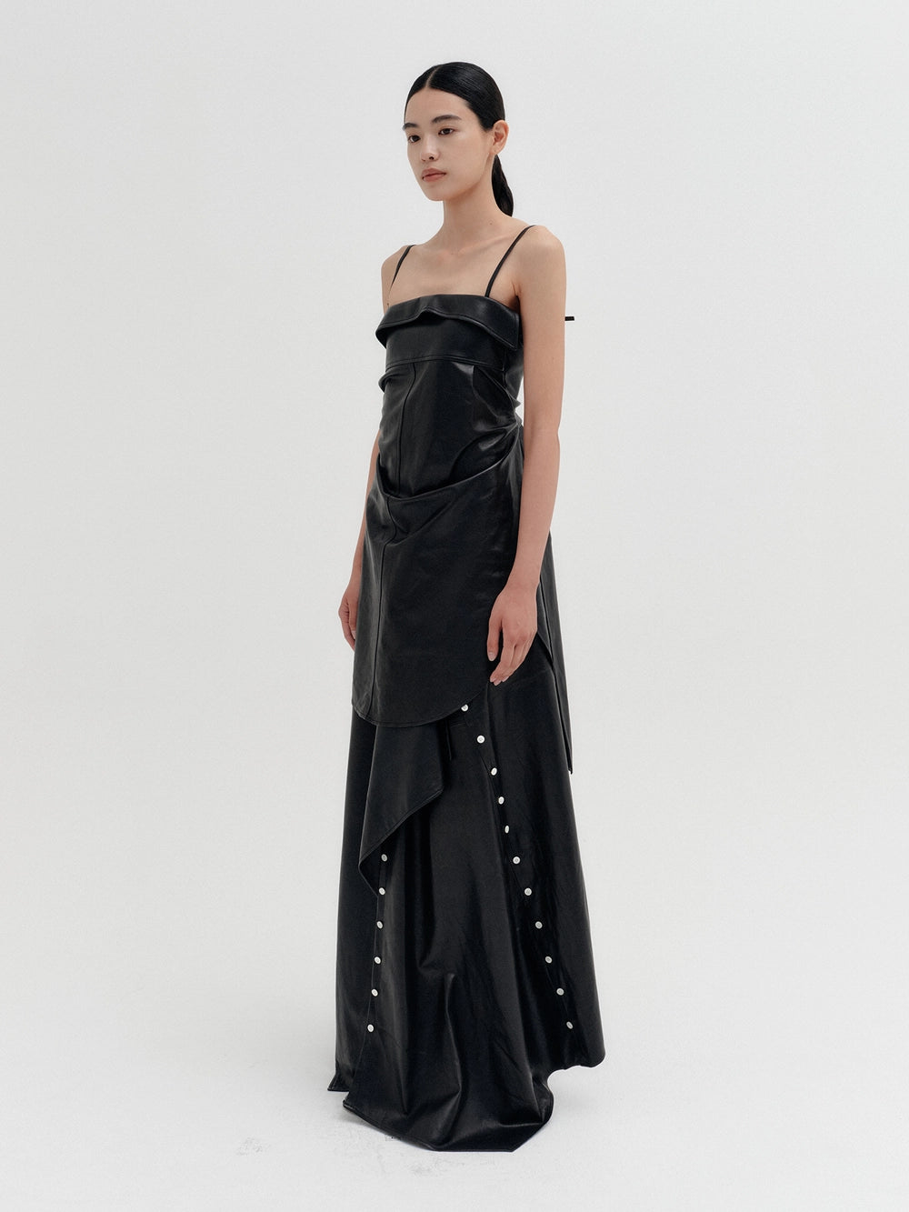 EENK Panel Line Leather Top - Black