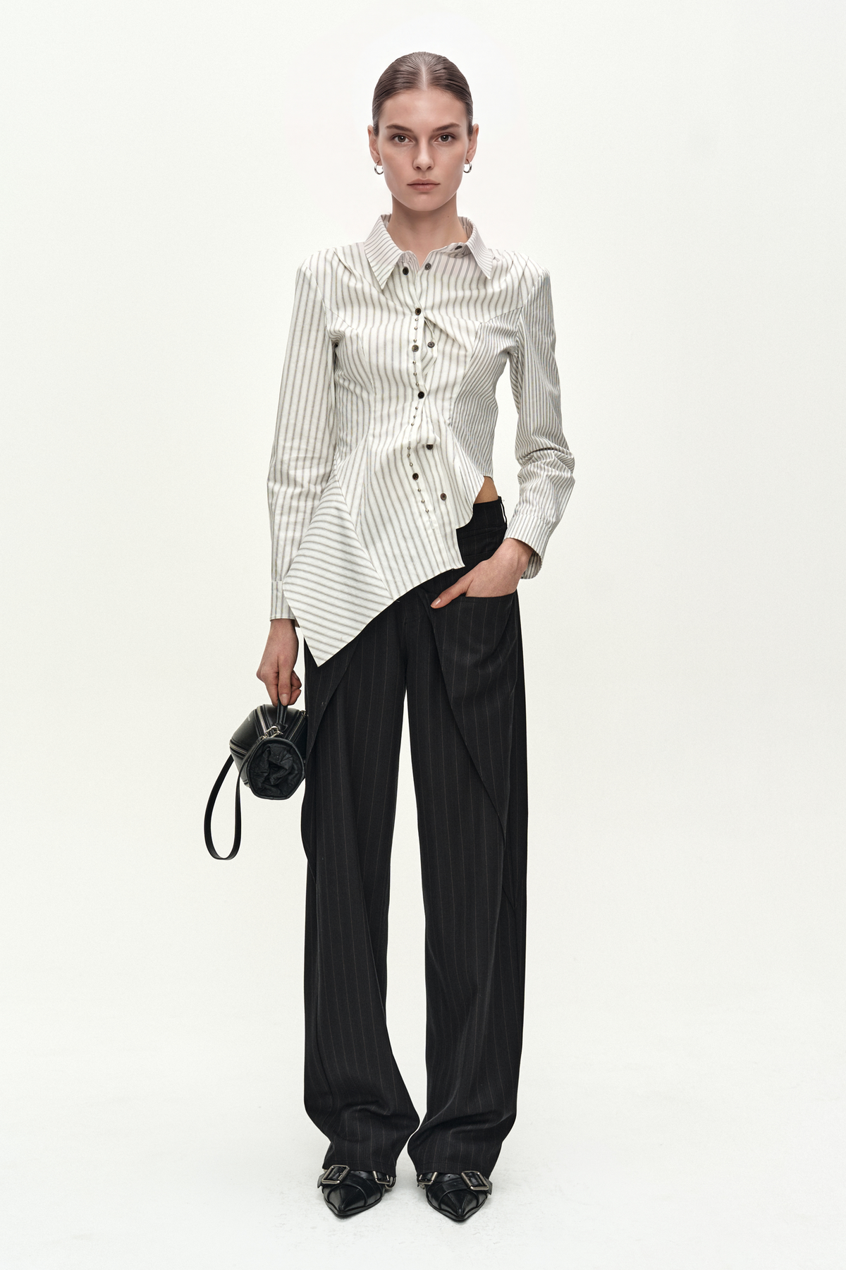Andersson Bell Asymmetric Studded Stripe Shirt
