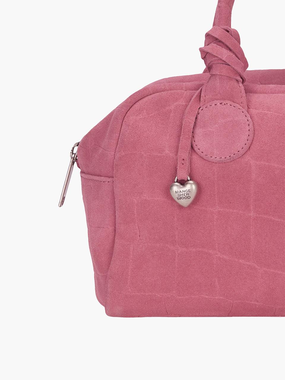 Margesherwood Heart Charm pink croc-effect suede