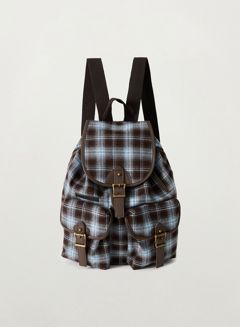[satur] Check Pattern Pocket Bucket Backpack - Blue