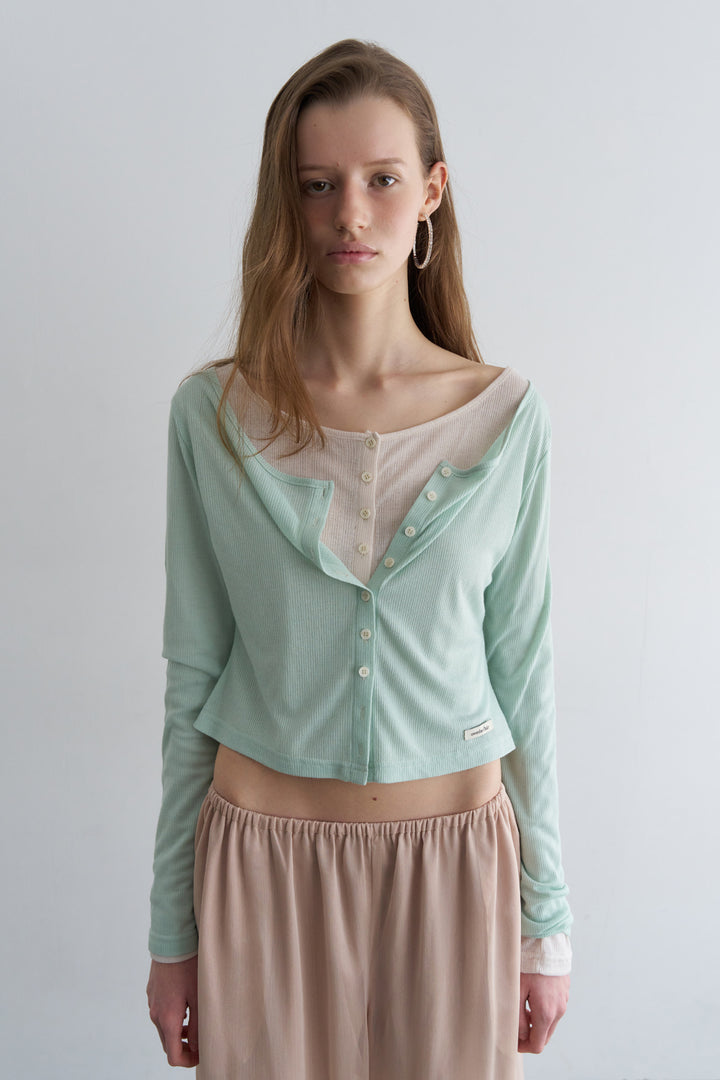 Overdueflair Wide Neck Mini Cardigan Mint