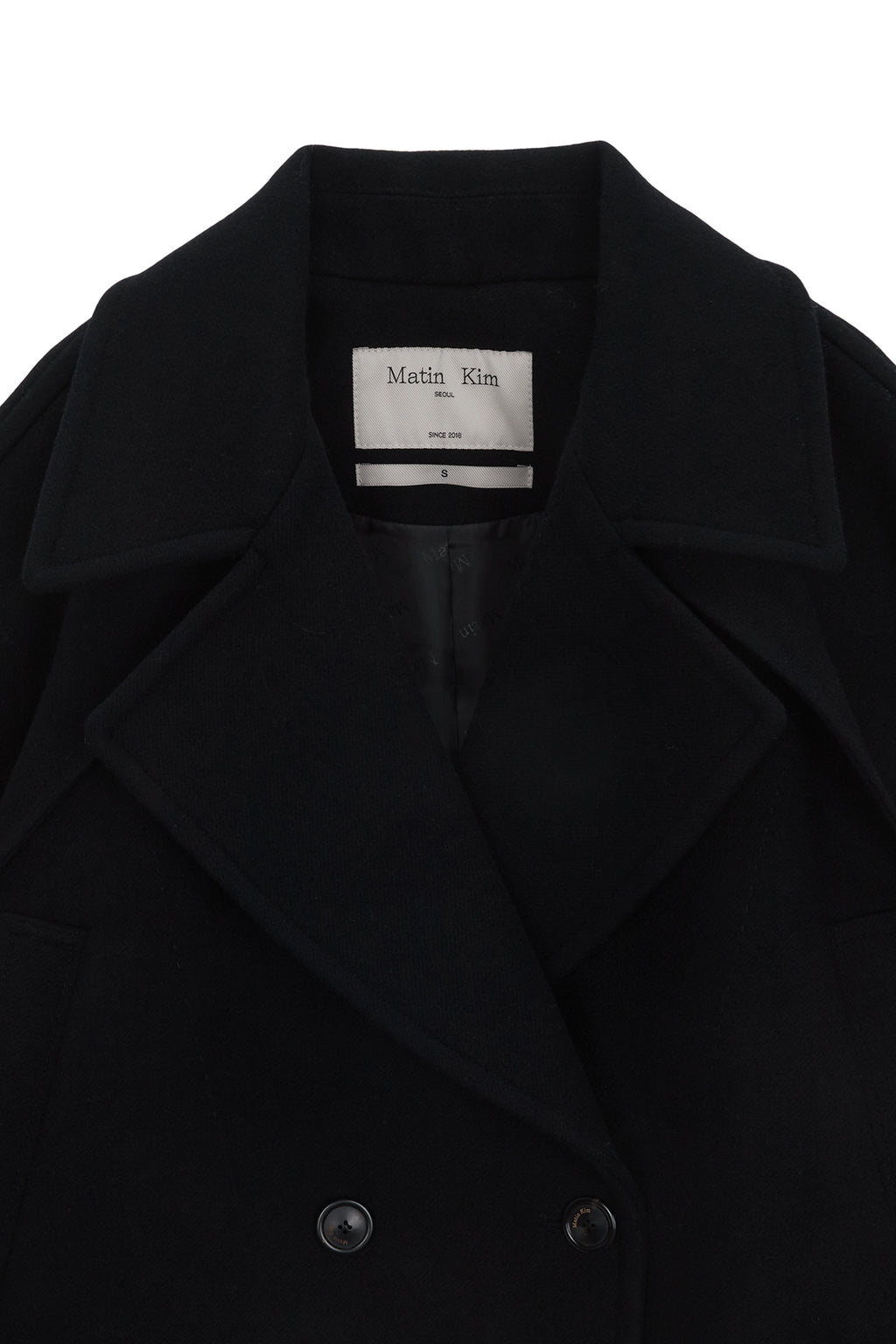 Matinkim Belted Big Lapel Double Short Coat IN Dark Navy