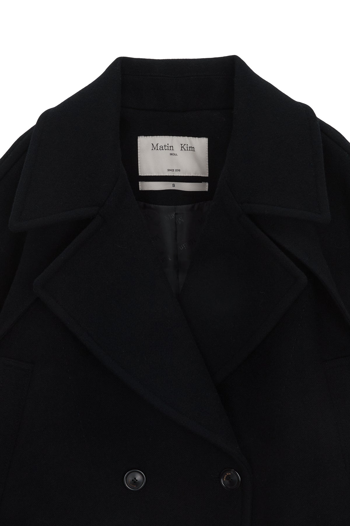 Matinkim Belted Big Lapel Double Short Coat IN Dark Navy