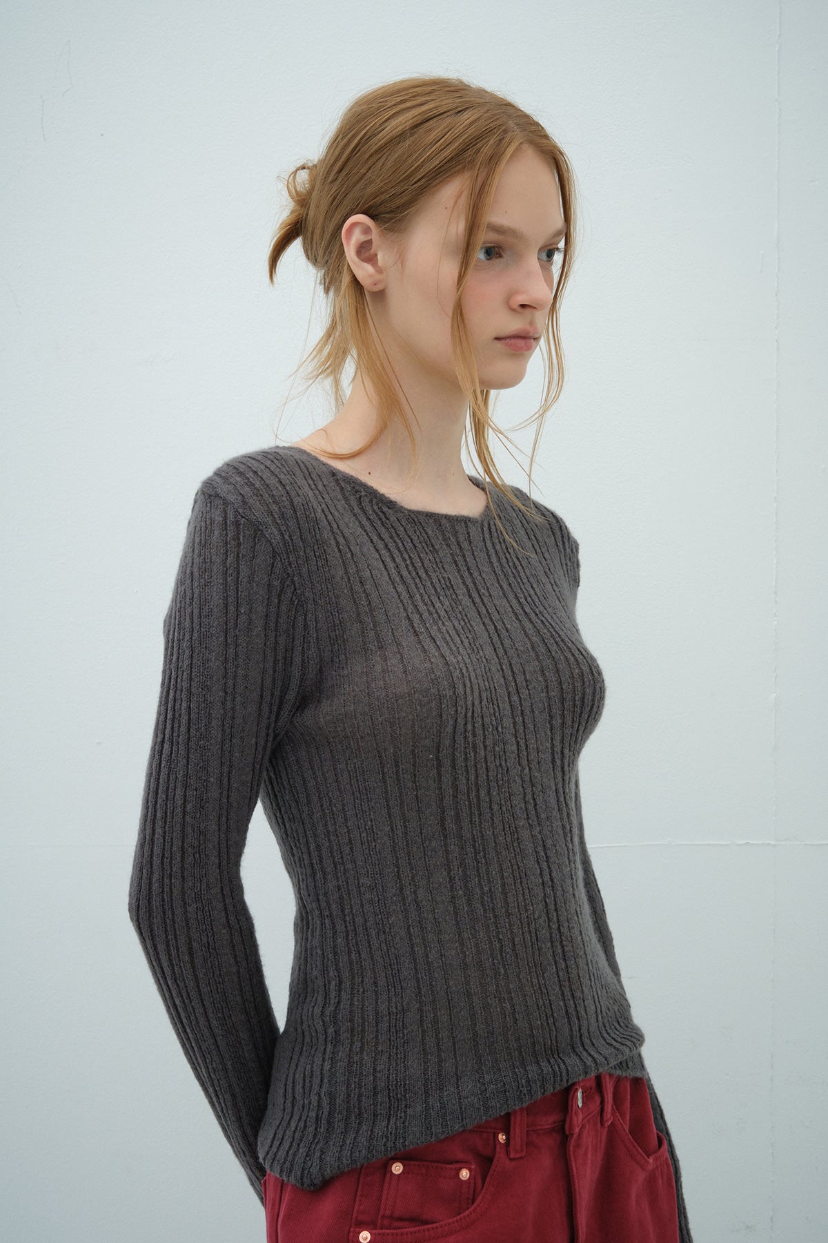 Overdueflair Mohair Rib Knit Top Charcoal