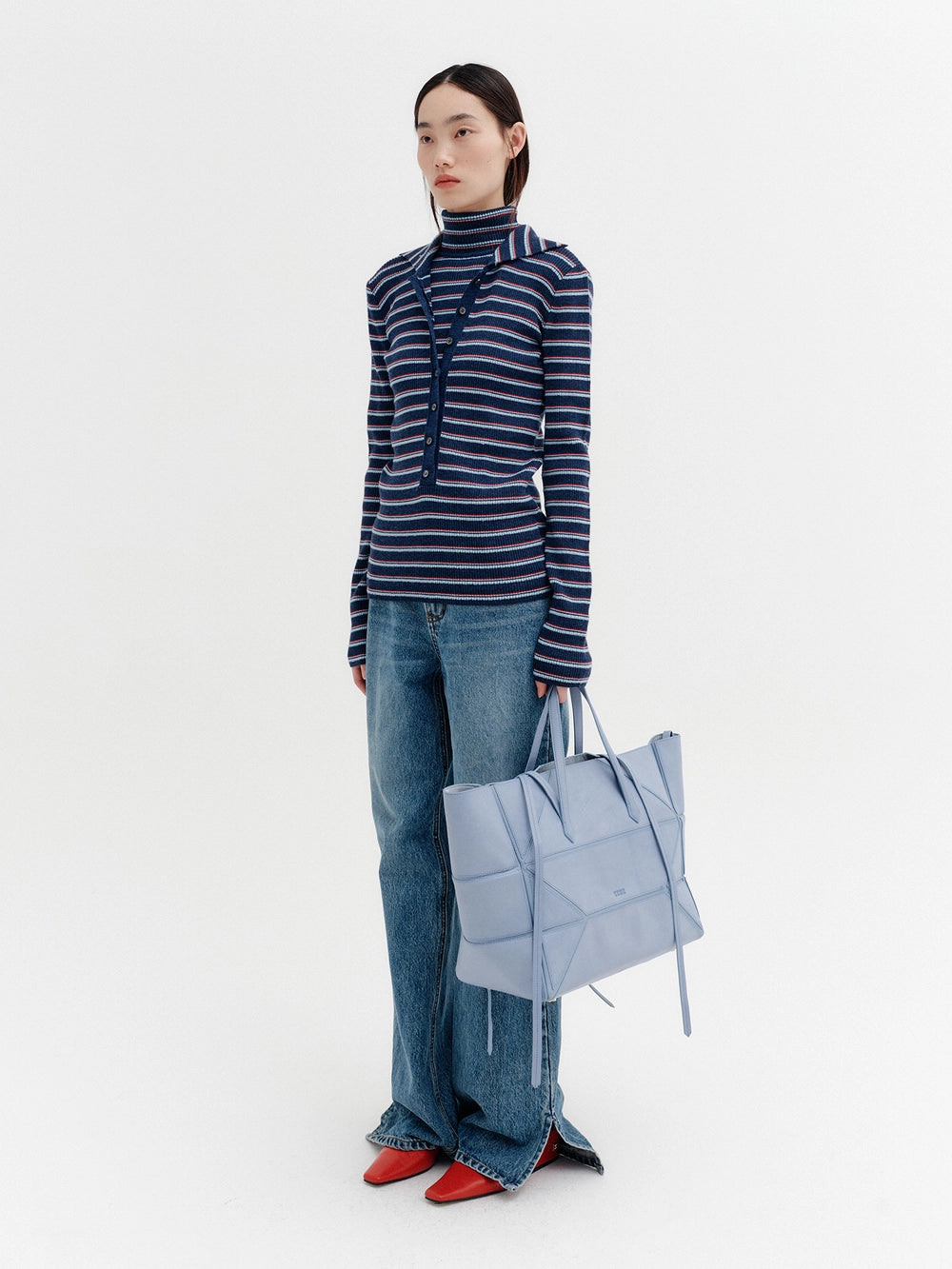 EENK High Neck Layered Knitwear Top - Navy