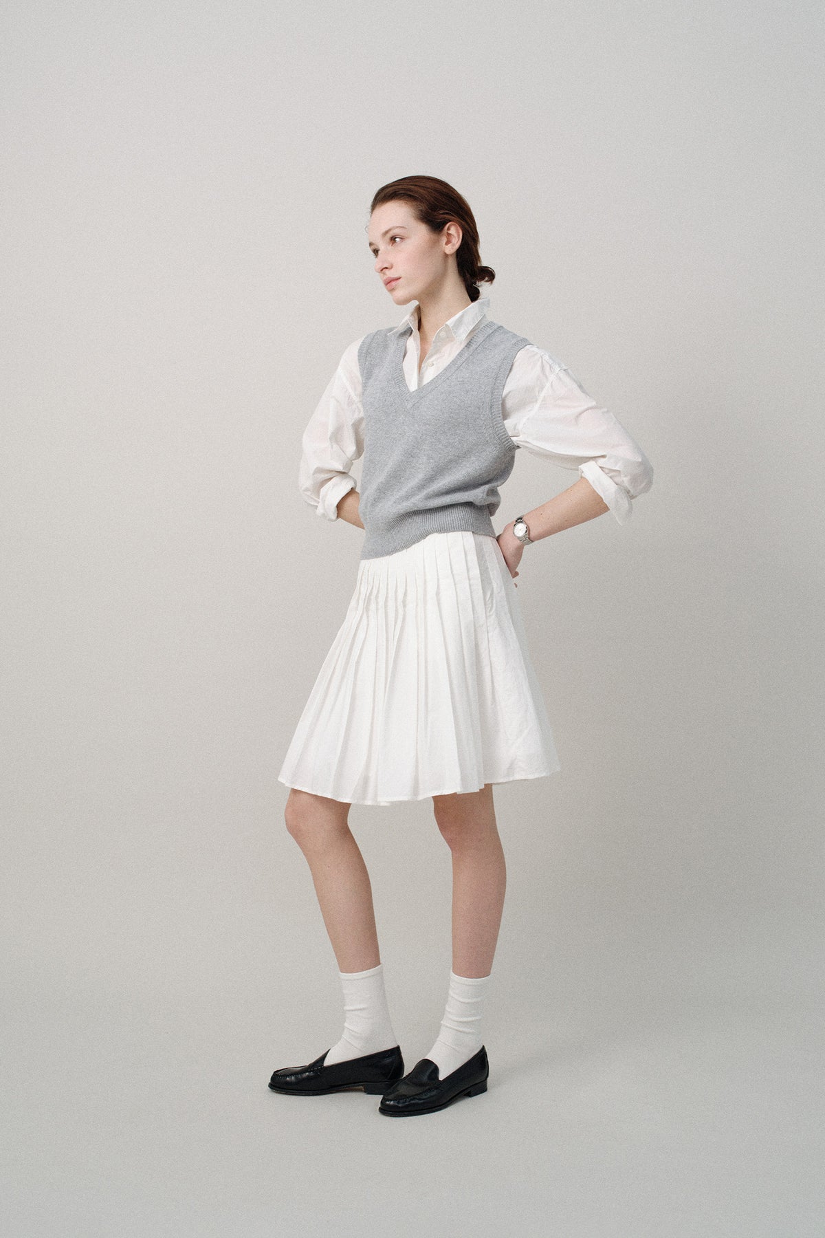 Nothing Written Sai cotton pleated skirt (White)