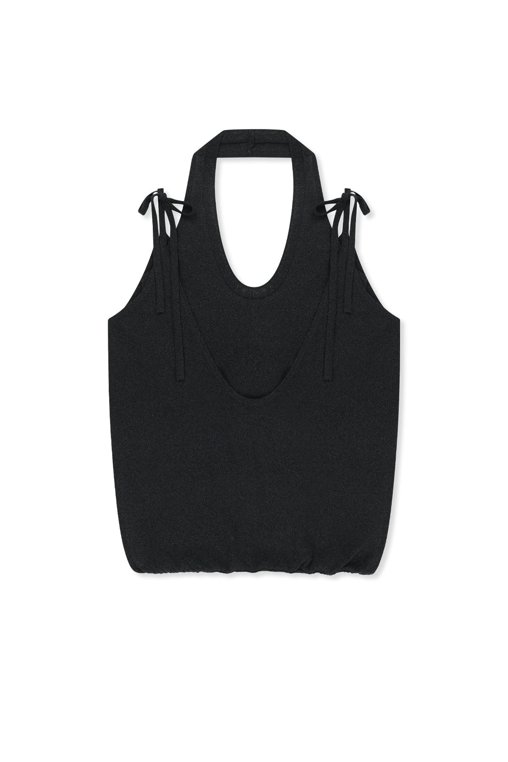 [matinkim] Layered Tie Halter Neck Knit Top IN Black
