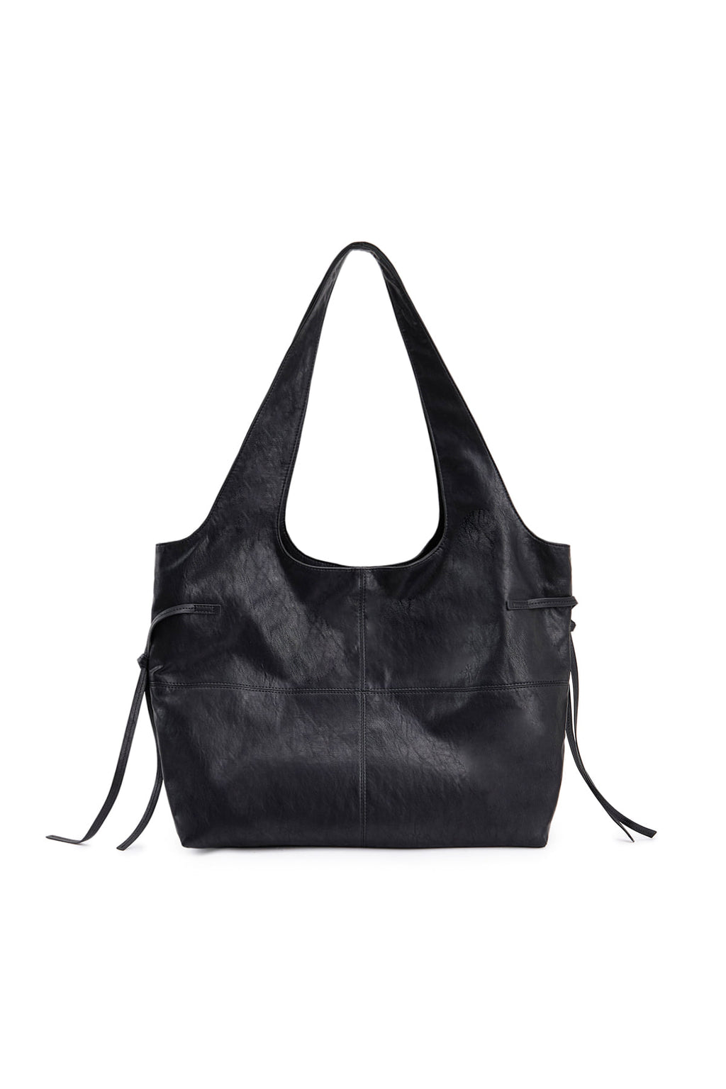 [matinkim] SIDE STRING LEATHER BIG SHOULDER BAG IN BLACK