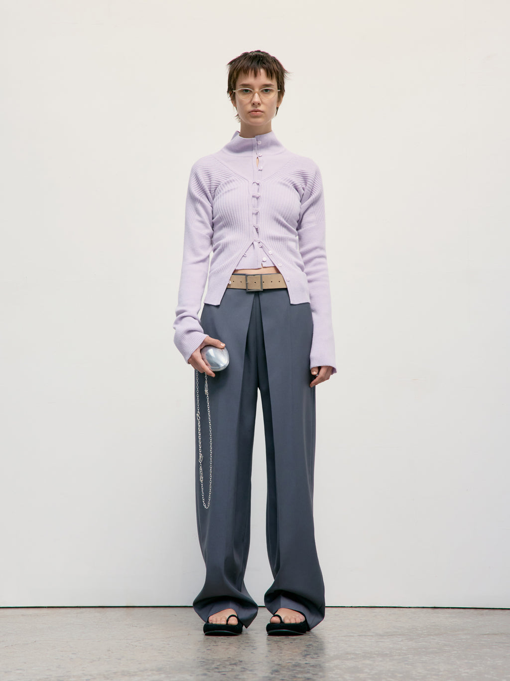 Low Classic Deep V-Neck Knit Cardigan Lavender