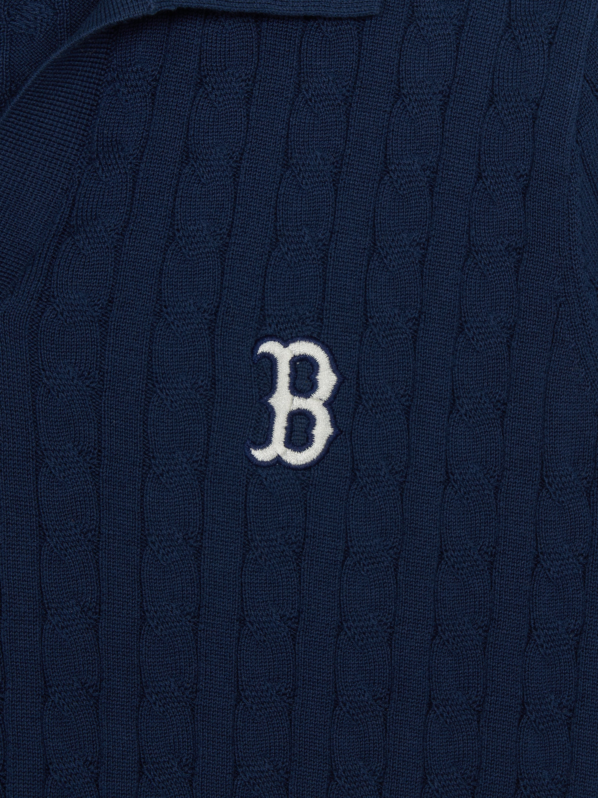 MLB Korea Women's Varsity Cable Open Collar Short Sleeve Knit Pullover