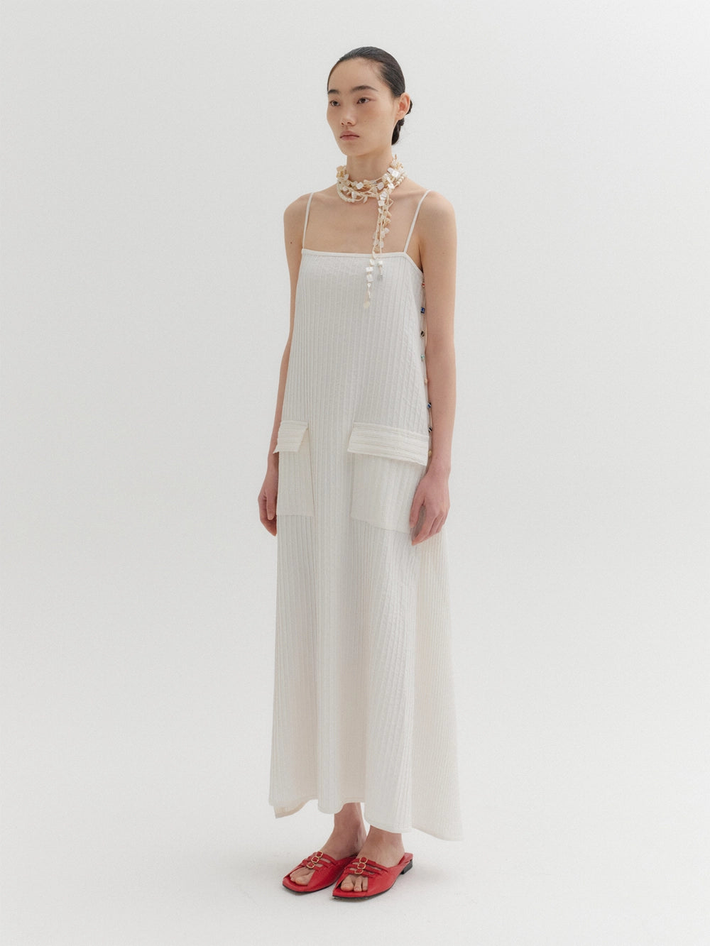 EENK Pleated Apron Dress - Ivory