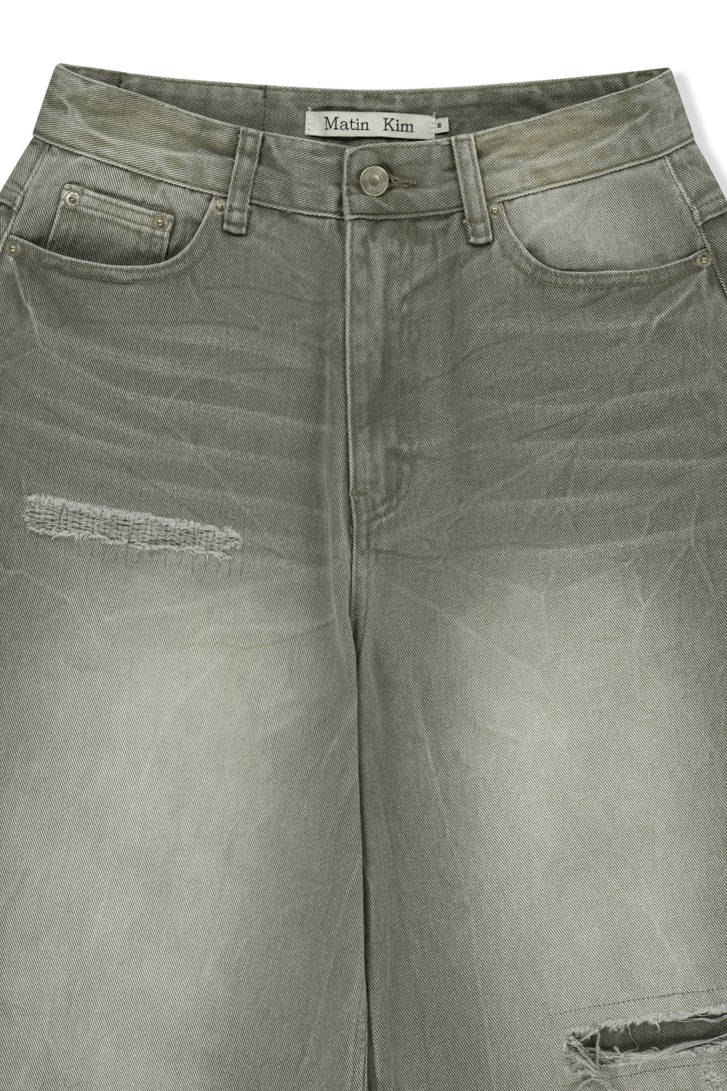 Matinkim Back Logo Washed Denim Pants IN Khaki