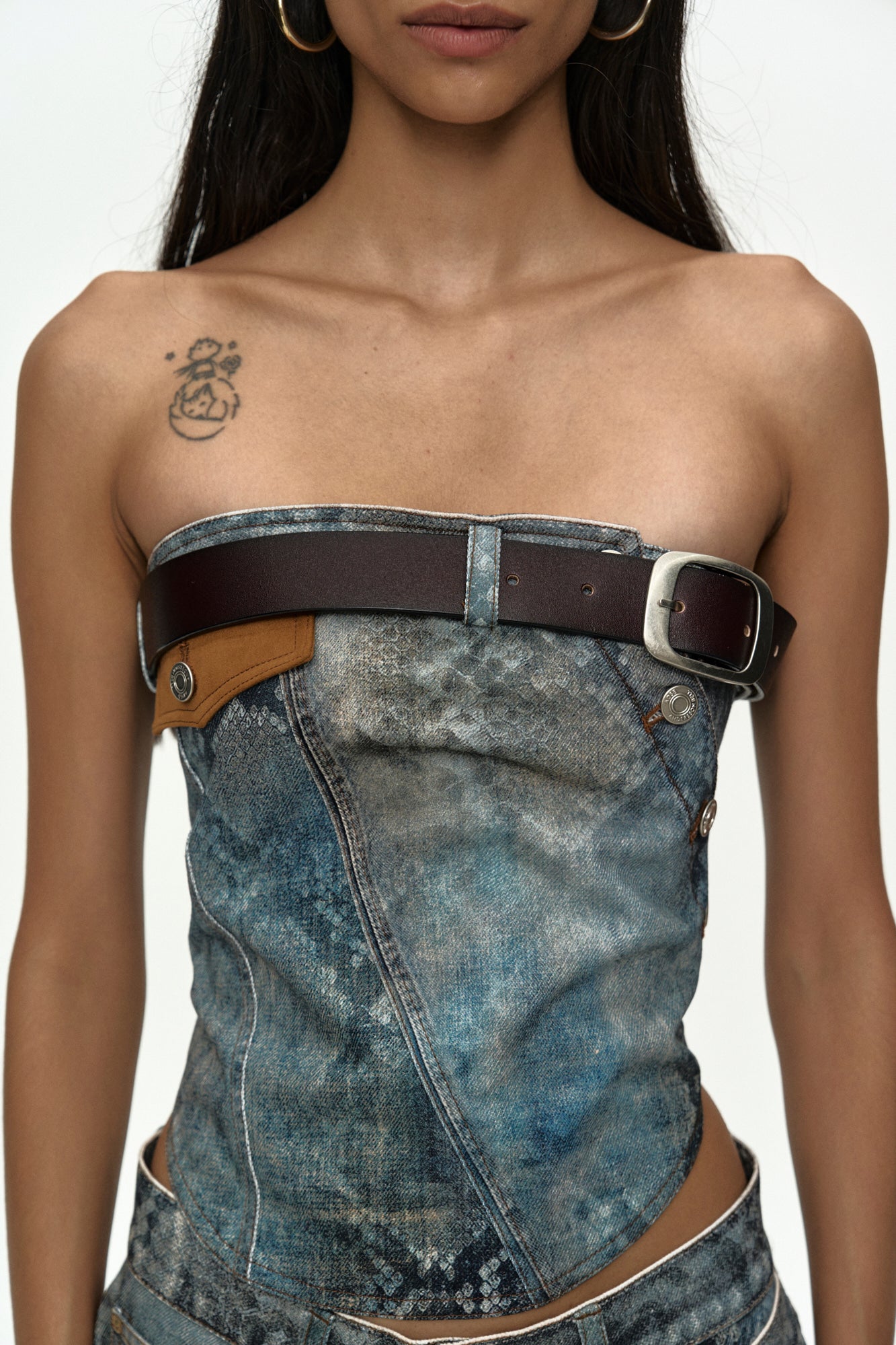Andersson Bell Python Fade Denim Printed Twist Bustier