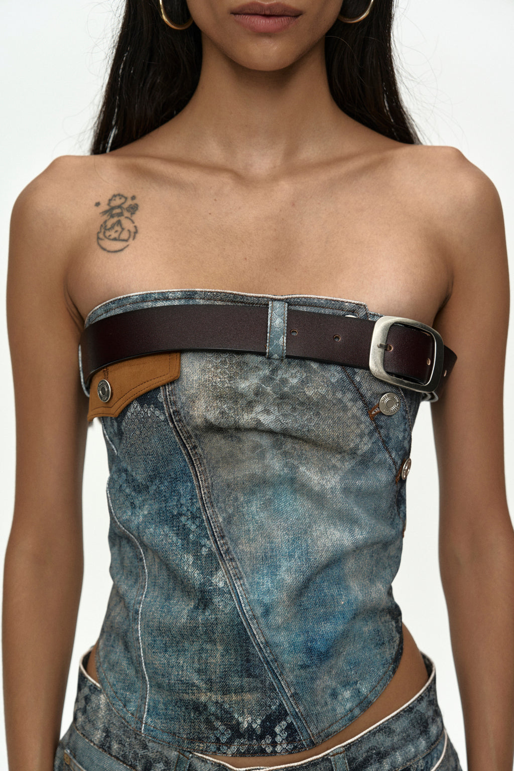 Andersson Bell Python Fade Denim Printed Twist Bustier