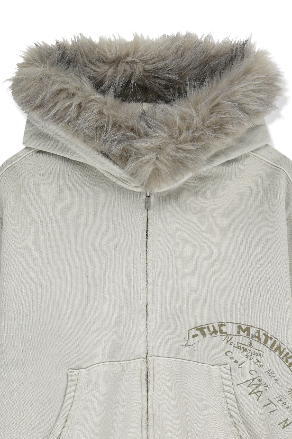 Matinkim Vintage Graffiti Fur-Trim Hoody Zip UP IN Light Beige