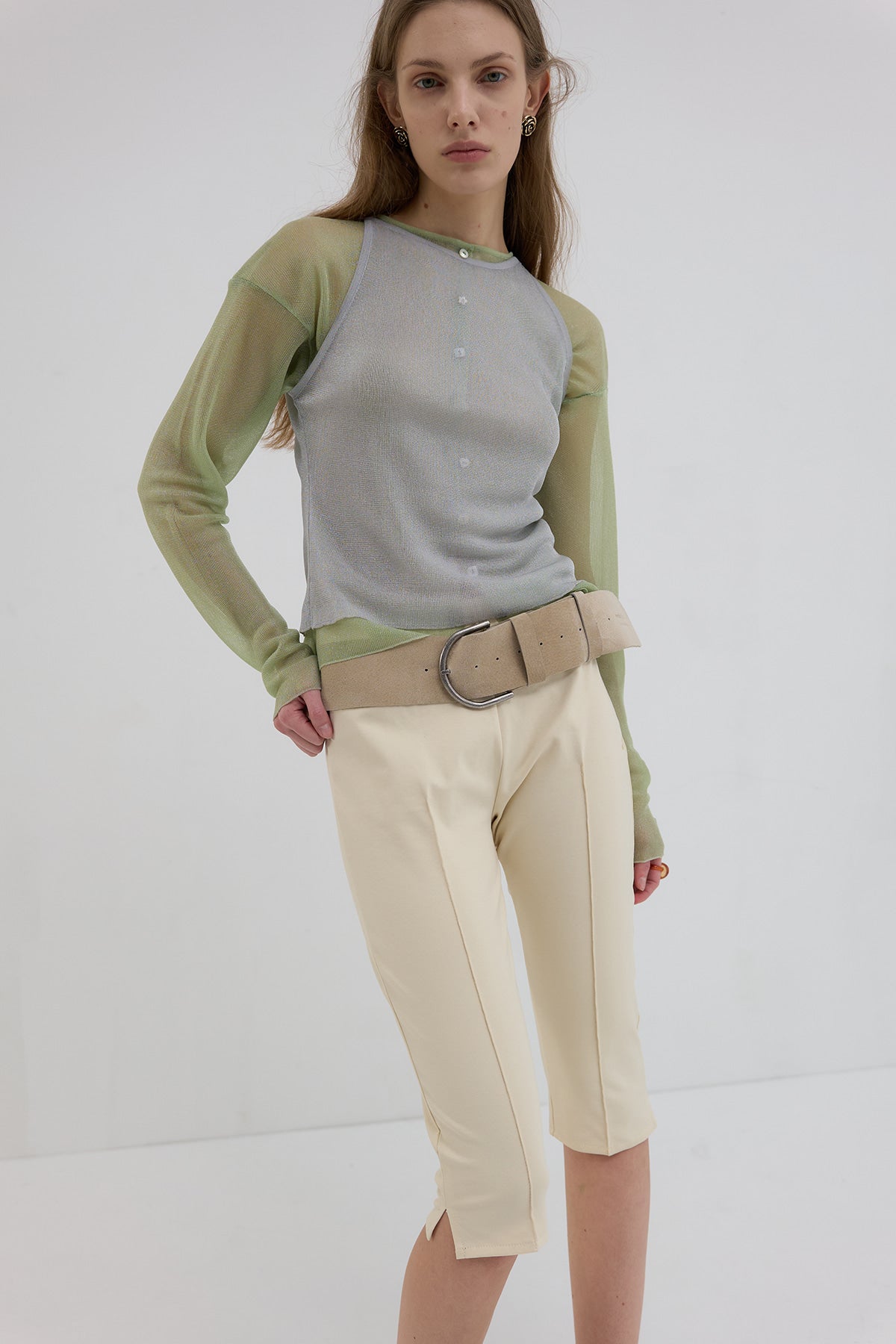 Overdueflair Leather Wide Belt Suede Beige