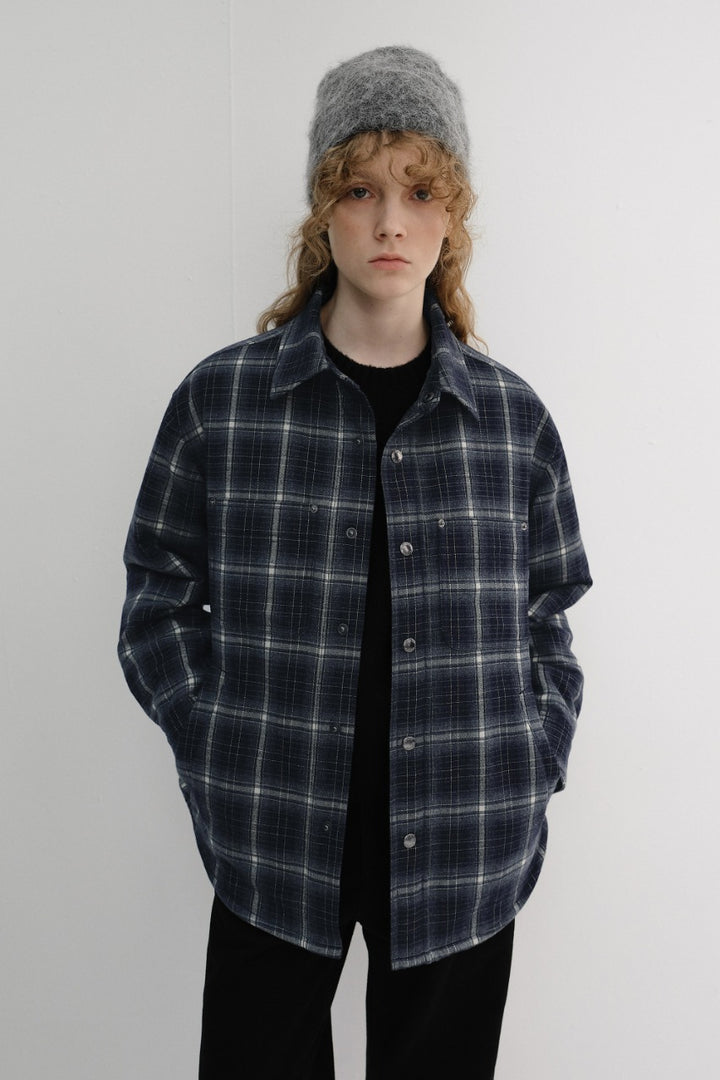 Dunst Unisex Quilted Flannel Shirt Navy Check
